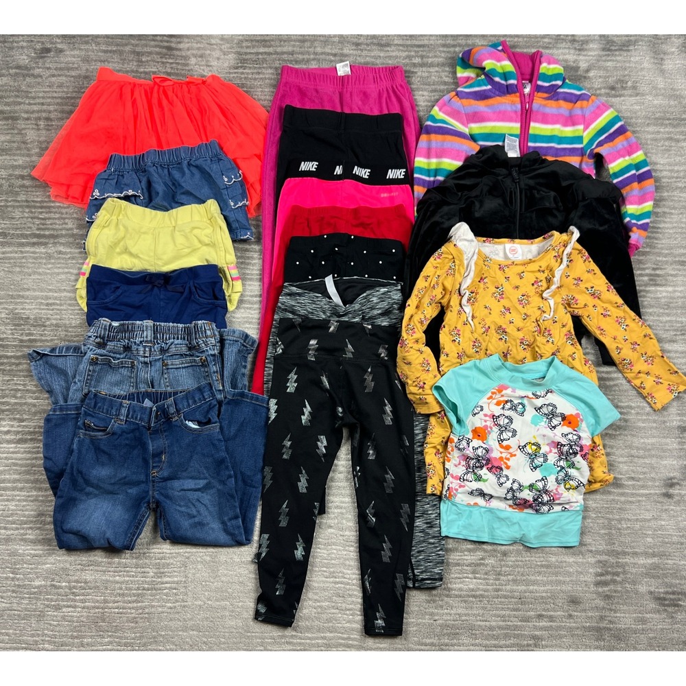 Lot of 17 Girls 4T Clothing Nike Wonder Nation Bundle Jeans Leggings Hoodies Set